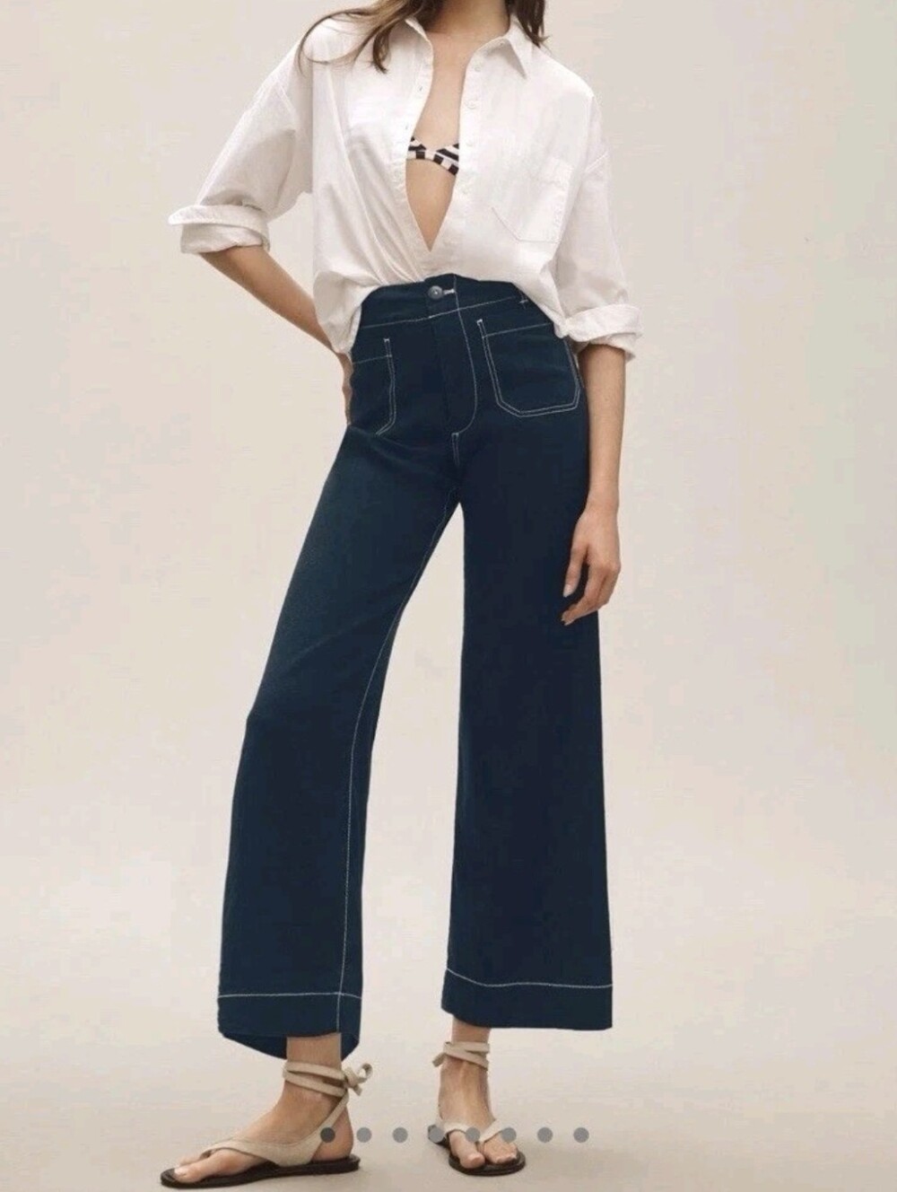Anthropologie Maeve Colette Linen Pants 25P Petite Navy Quiet Luxury French Girl